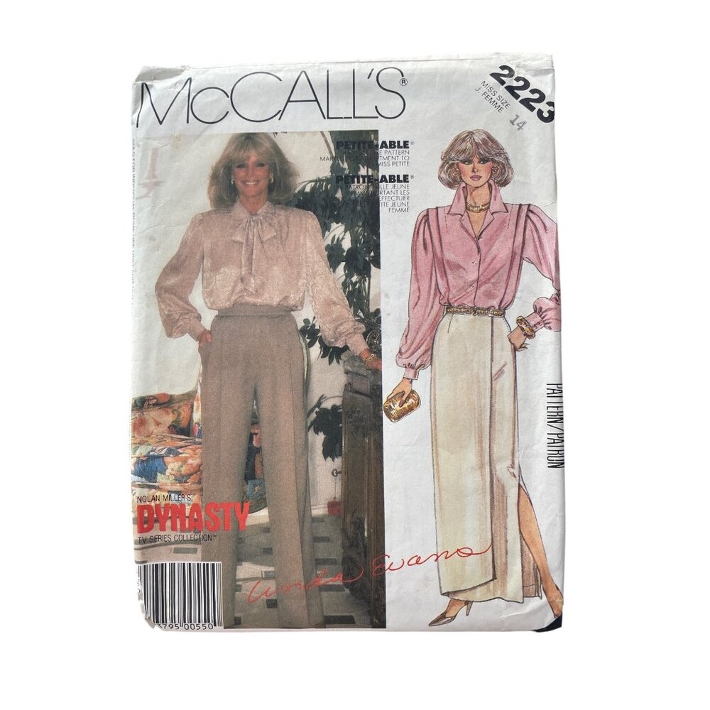 Vintage McCalls 2223 Misses Blouse Tie Skirt & Pant Pattern Size 14 Career CUT